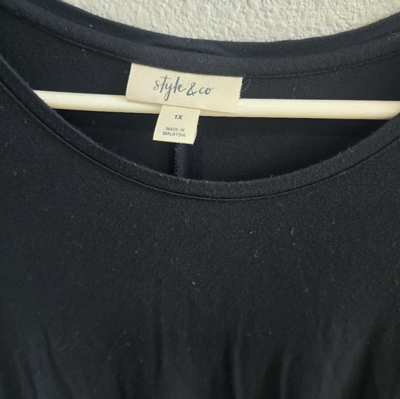 Style & Co. navy blue sleeveless t-shirt dress with patterned hem line size 1x - Picture 4 of 6